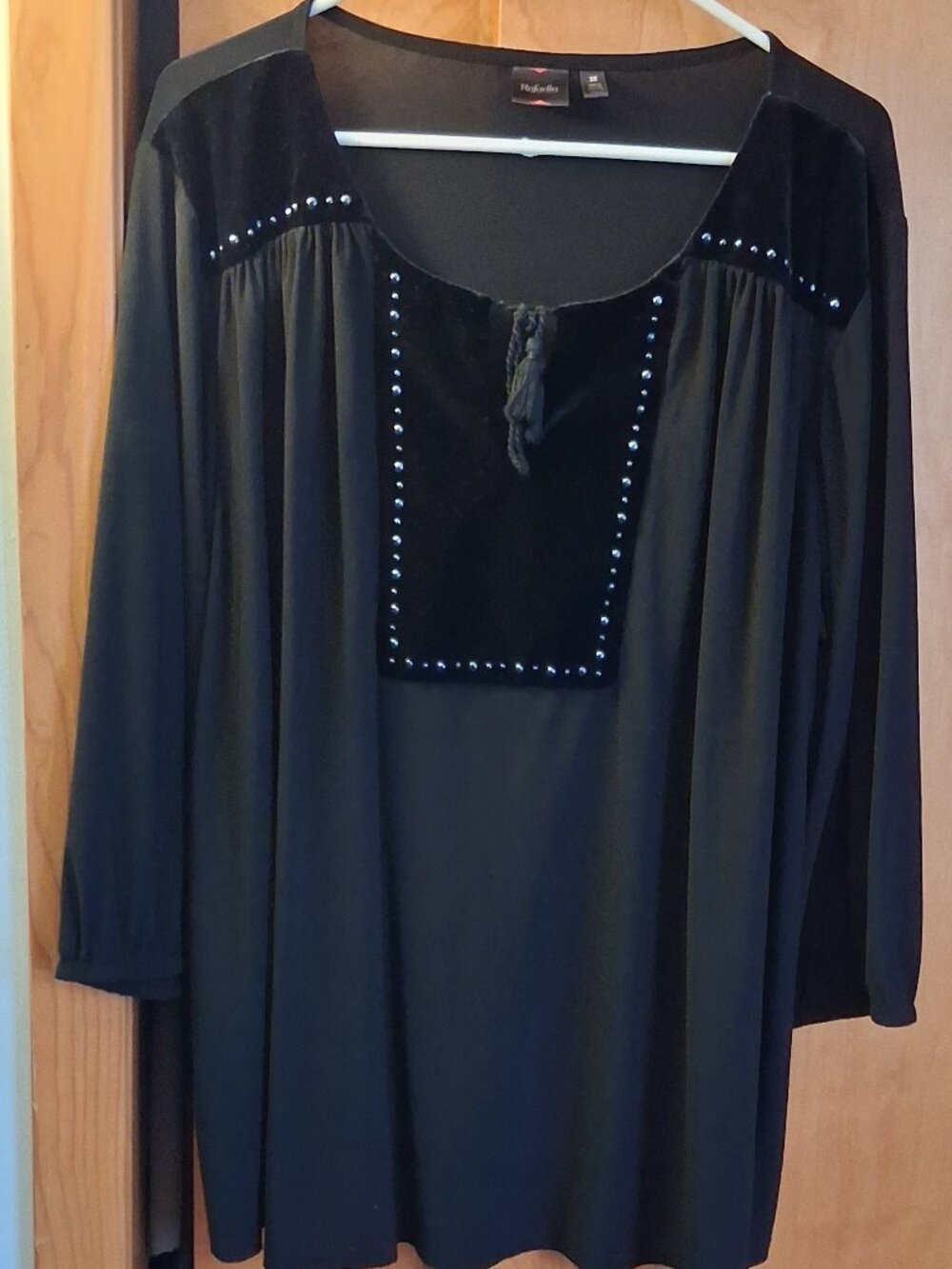 Rafaella Black Silver Studded 3/4 Sleeve Tunic Top Round-neck Women's Sz 2X
